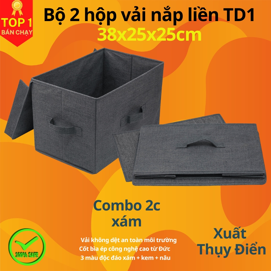 Bộ 2 chiếc hộp vải đựng đồ Thụy Điển 24L, Combo 2 chiếc túi vải đa năng TD1 có chọn màu miDoctor