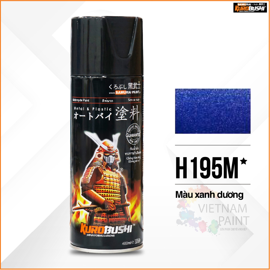 COMBO Sơn Samurai màu xanh dương H195M gồm 4 chai đủ quy trình độ bền cao (Lót - Nền 124 - Màu H195M - Bóng )