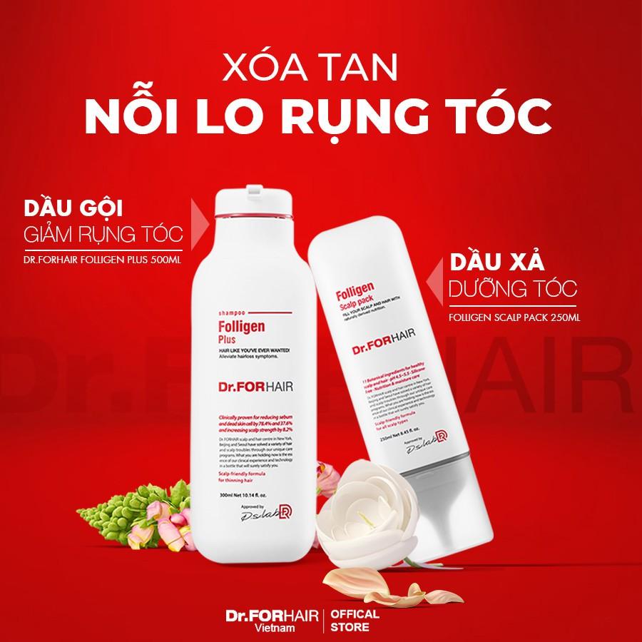 Bộ gội xả dưỡng xịt mát da đầu của Dr.FORHAIR Folligen Plus 500ml x Scalp Pack 250ml x Spray 150ml