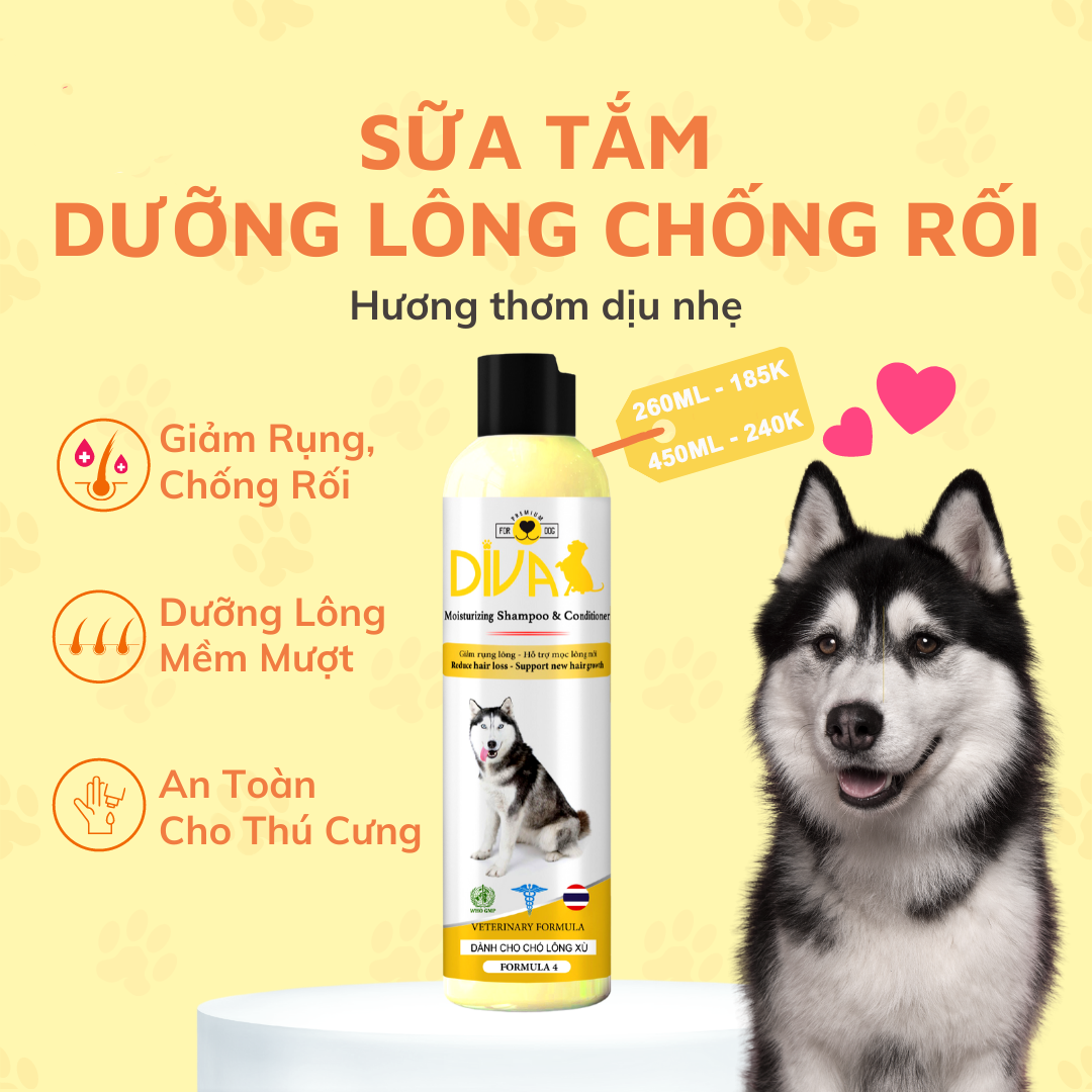 Sữa Tắm Cho Chó Diva Giảm Rụng, Sữa Tắm Chó Diva Dưỡng Lông Bóng Mượt