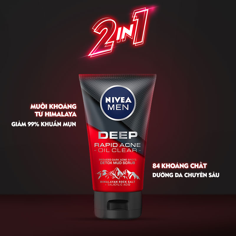 Sữa Rửa Mặt NIVEA MEN Deep Muối Himalaya Ngừa Mụn | Sáng Da (100 g)