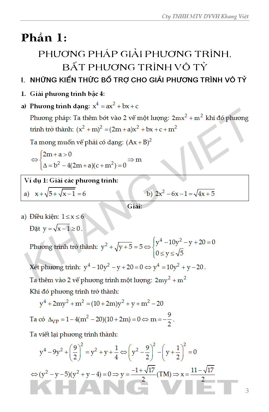 Khám Phá Bí Quyết Kì Thi THPT 2 Trong 1 Phương Trình, Bất Phương Trình, Hệ Phương Trình, Bất Đẳng Thức _KV