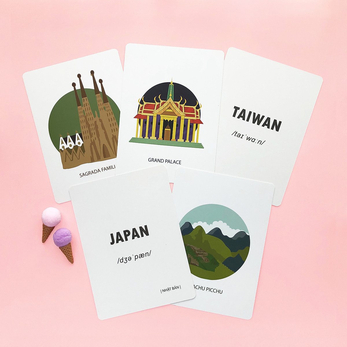 Flashcards - Bộ 30 Thẻ Học Thông Minh Song Ngữ Tiếng Anh Phiên Âm chuẩn CAMBRIDGE - Chủ đề : Vòng Quanh Thế Giới Cho Bé Từ 3 - 10 tuổi