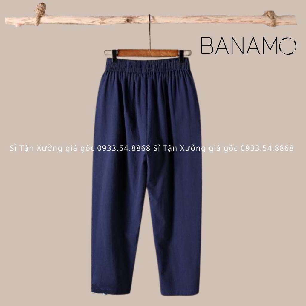 Quần đũi nữ cạp chun Banamo quần baggy đũi lưng thun chất đũi nhẹ mát   đen trắng kem xanh than rêu nâu vàng 823