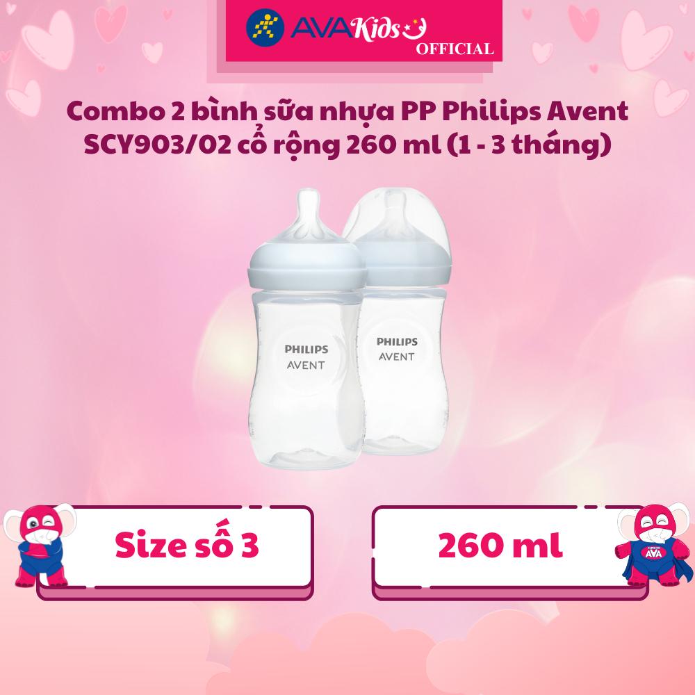 Combo 2 bình sữa nhựa PP Philips Avent SCY903/02 cổ rộng 260 ml (1 - 3 tháng) - Hàng Chính Hãng