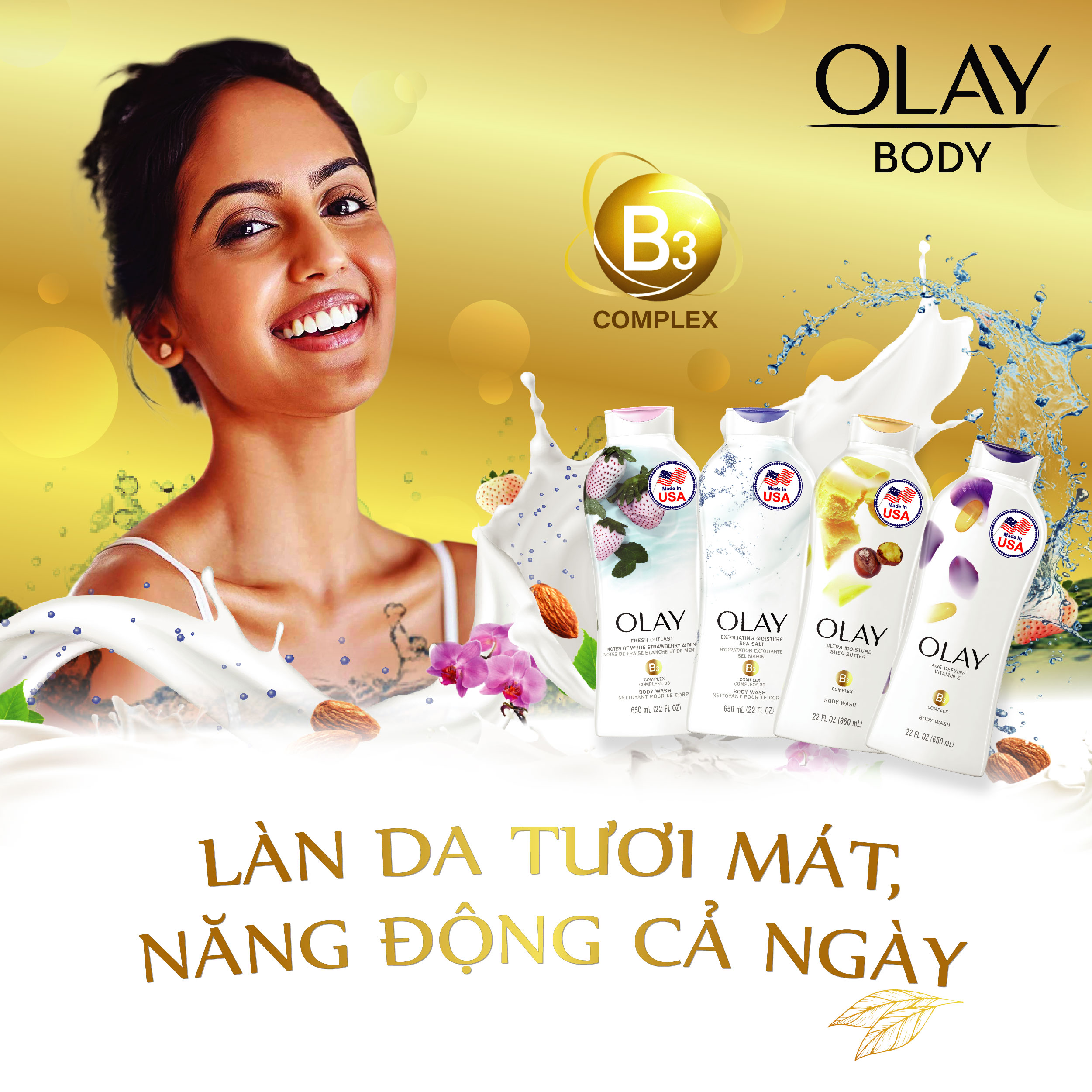 Combo 2 Sữa Tắm Dưỡng Ẩm OLAY Body Wash 650ml x2 Nhập Khẩu Mỹ Nhiều Mùi Hương