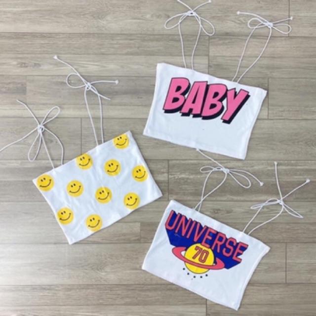 áo hai dây buộc nơ in hình dễ thương