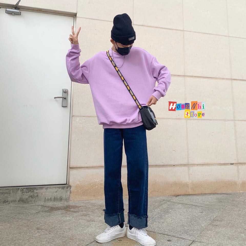 Áo Sweater Trơn Chất Nỉ Lót Bông Màu Tím Tươi - Sweater Unisex - MM