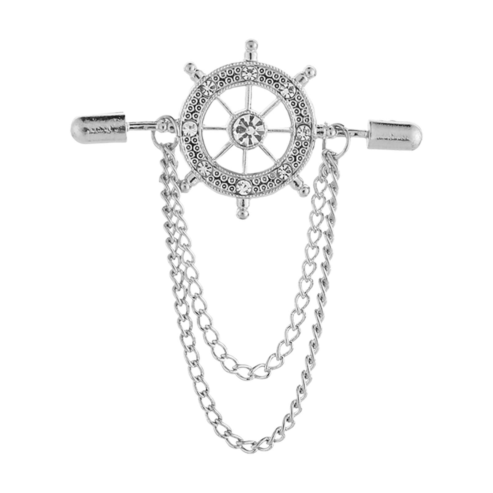 Tassel Chain Brooch Rudder Brooch for Men Suit Shirt Pins Decor Alloy Badge Jewelry Accessories Lapel Pin for Father's Day Gift Shirt