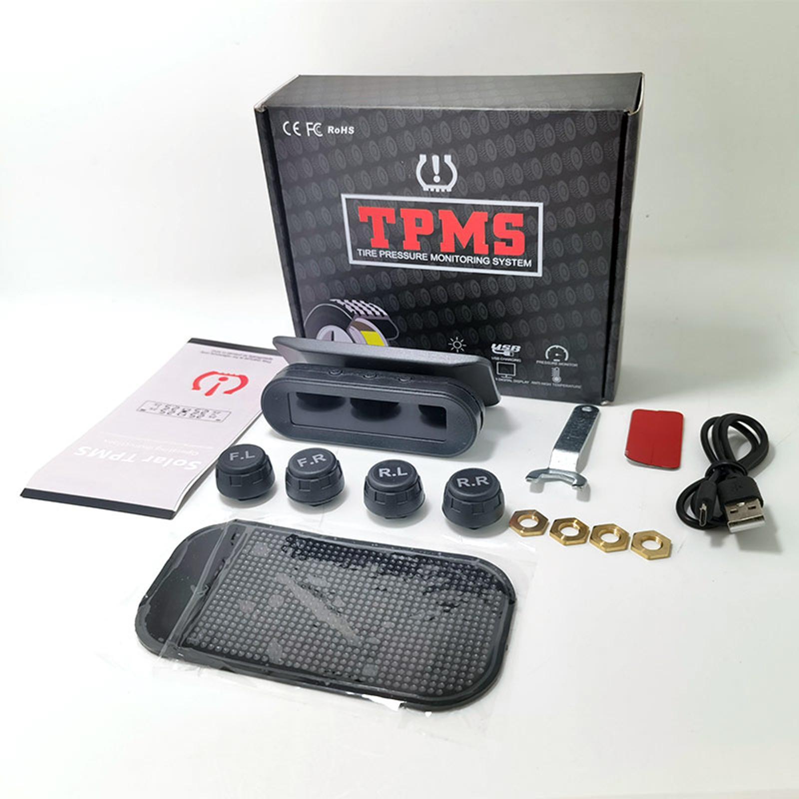 Car Universal Tire Pressure Monitor with External Sensors LCD Display Solar