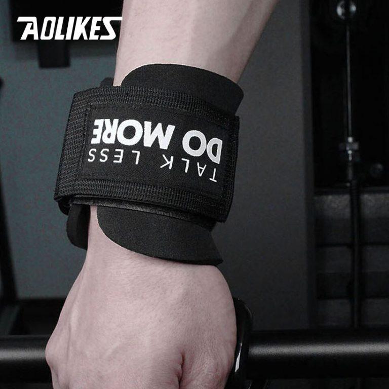 Đai cuốn cổ tay có móc thép nâng tạ, tập gym đu xà hoặc tâp xô vai Aolikes AL 7642 (1 đôi) chinhhang