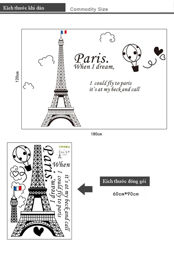 Decal dán tường Tháp Paris - HP381