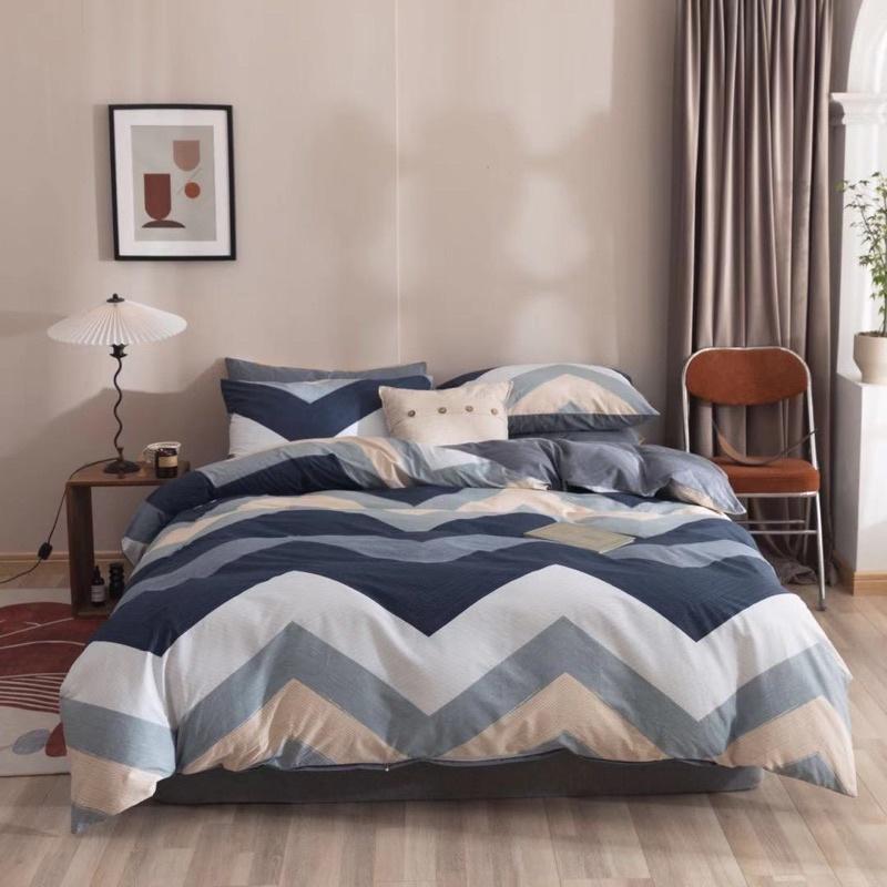 Set Cotton Living Hàng Nhập Khẩu Cao Cấp 4 Món Xám Tam Giác Hiện Đại
