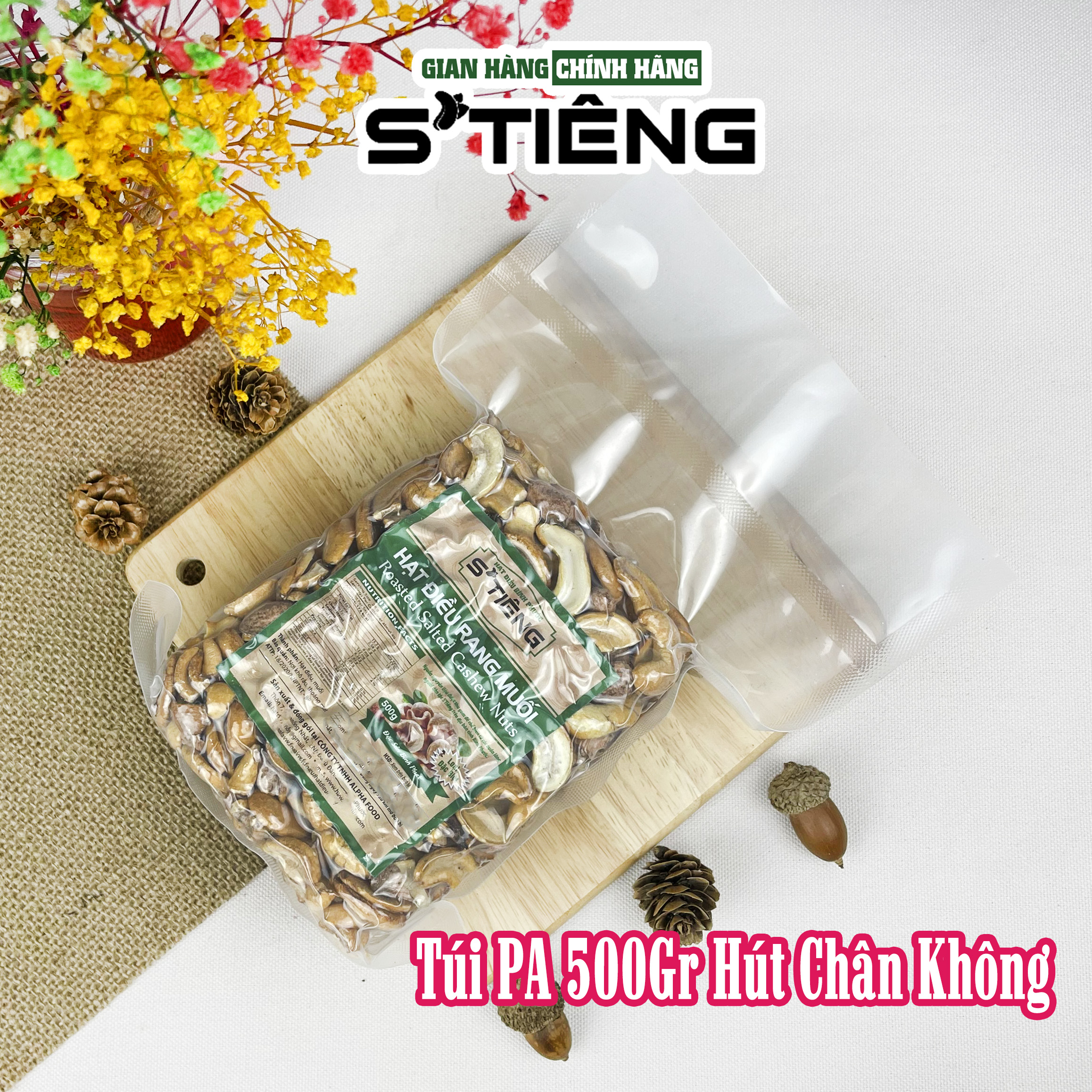 500Gr Hạt Điều Rang Muối S'TIÊNG Loại Bể Còn Vỏ Lụa