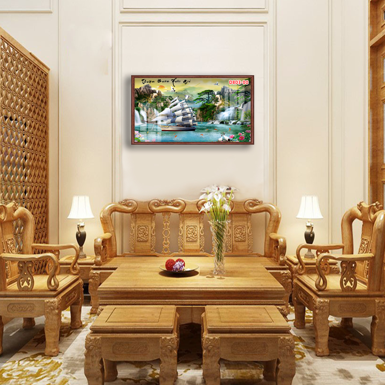 D803 01 Tranh kính Thuận Buồm Xuôi Gió