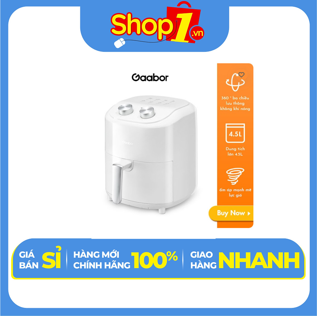 Nồi chiên không dầu 4.5L GAABOR GA-M4A01 công suất 1200W nồi thép không gỉ - Hàng chính hãng - Chỉ giao Hà Nội