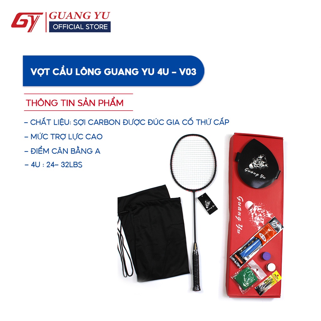 Vợt Cầu Lông GUANG YU 4U Khung Full Carbon Siêu Cứng, Vợt Chuyên Công, Căng Sẵn 11kg- V03