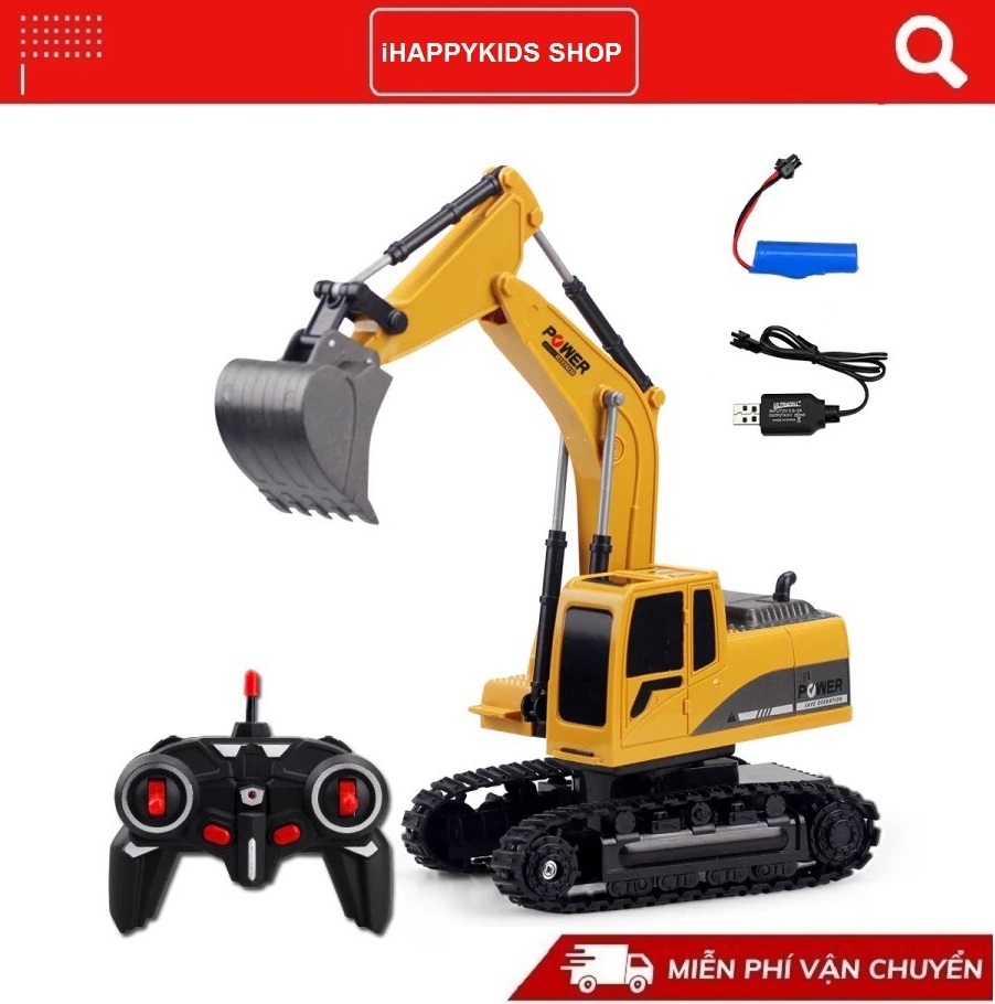 Xe máy xúc điều khiển từ xa chạy xích có đèn màu và âm thanh tỷ lệ 1:16 dành cho trẻ em