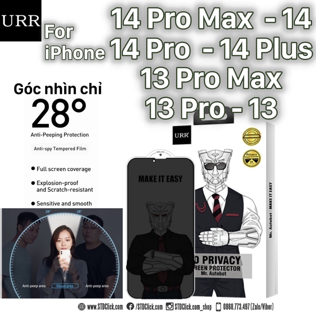 KÍNH CƯỜNG LỰC CHỐNG NHÌN TRỘM DÀNH CHO ĐIỆN THOẠI IPHONE 14 PRO MAX - 14 PRO - 14 PLUS - 13 PRO MAX - 13 PRO URR AUTOBOT