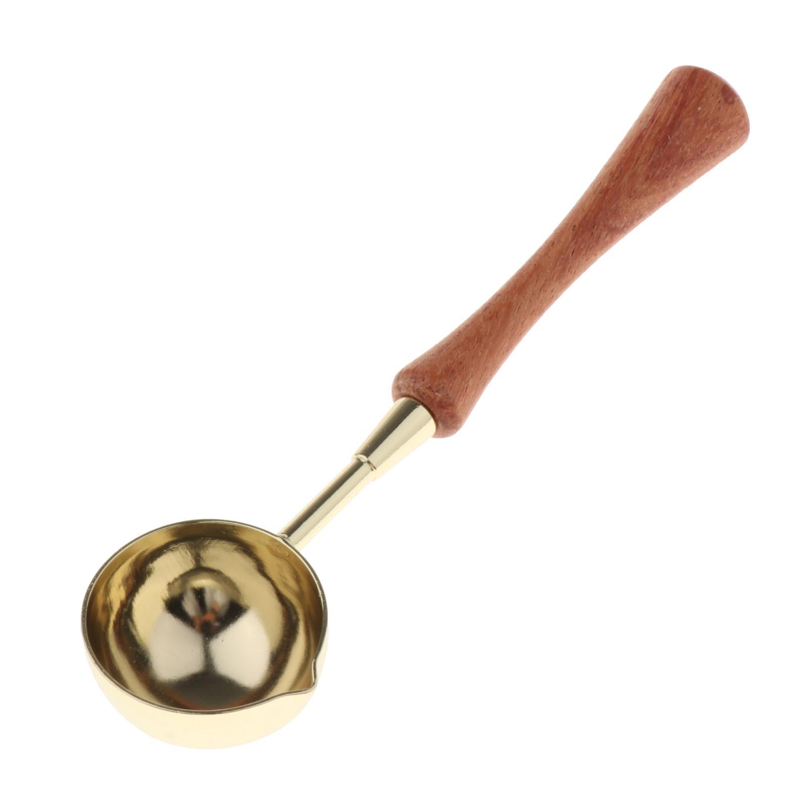 Brass/Stainless Steel Wax Spoon Vintage Elegant Wooden Handle Copper Wax Sealing Stamp Melting Spoon for Wedding Invitations Envelope Wax Seal Spoon