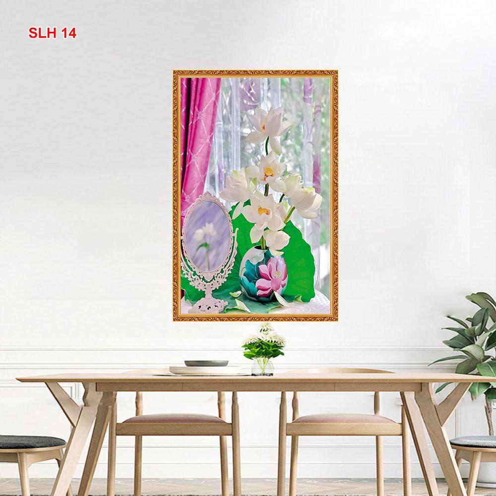 TRANH DÁN TƯỜNG 3D LỌ HOA SEN TRẮNG ĐẸP SLH14 - TRANH LỌ HOA SEN TRẮNG TRANG NHÃ