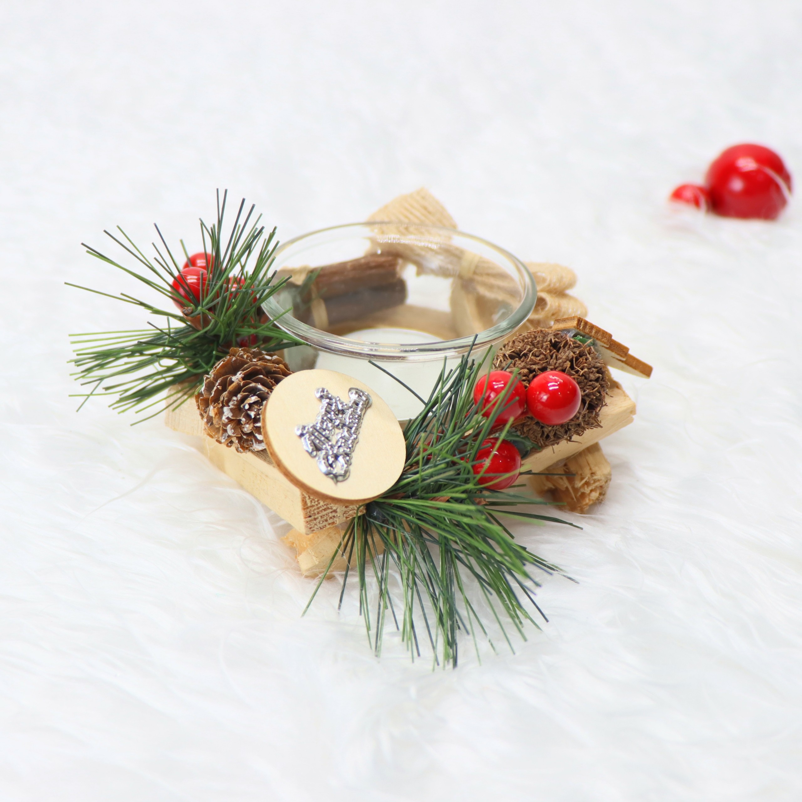 Nến Giáng Sinh NEN02 Để Bàn Trang Trí Noel – Mẫu GỖ VINTAGE