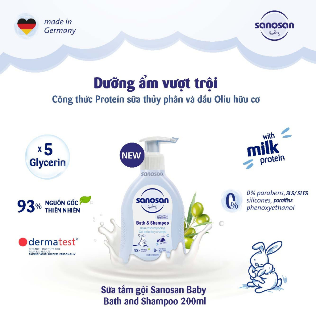 Sữa tắm gội Sanosan Baby Bath and Shampoo 200ml