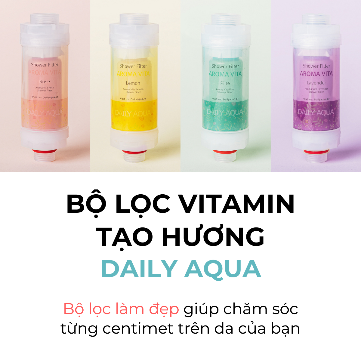 [Kèm quà tặng] Bộ Lõi Lọc Nước Vòi Hoa Sen Vitamin C Daily Aqua - Combo 4 Mùi Hương