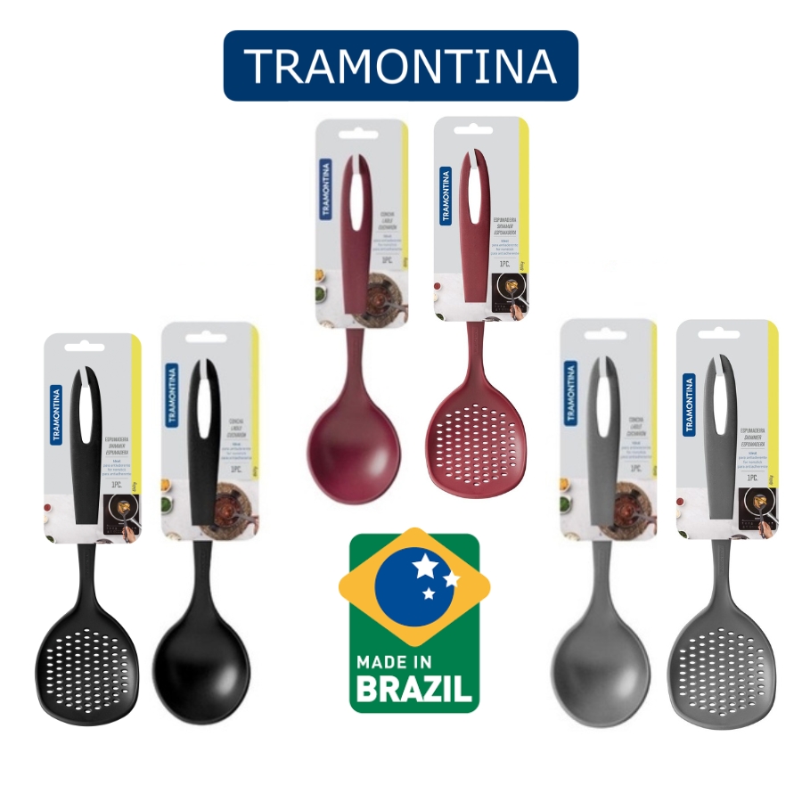 Combo 2 Dụng Cụ Nấu Ăn Gồm 1 Muôi Vớt/Vá Có Lỗ 30cm và 1 Thìa Múc Canh Sâu Lòng 30cm TRAMONTINA Chất Liệu Nhựa Chịu Nhiệt An Toàn Sản Xuất Tại BRAZIL - Hàng Chính Hãng