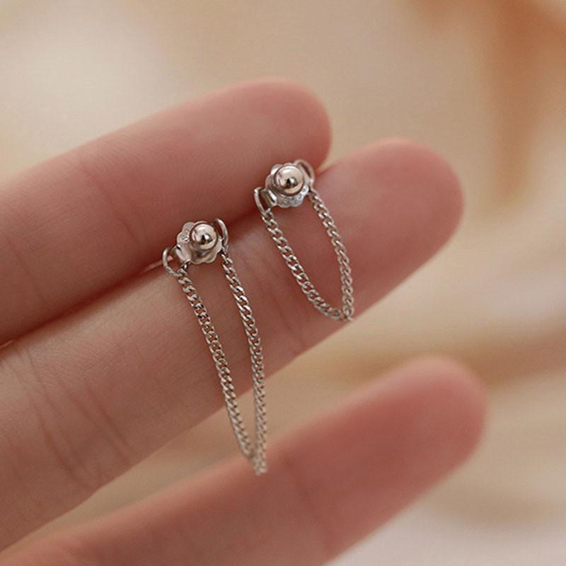 Bạc Dang Chuỗi Bông Tai Silver Dangle Chain Stud Earring Jewelry