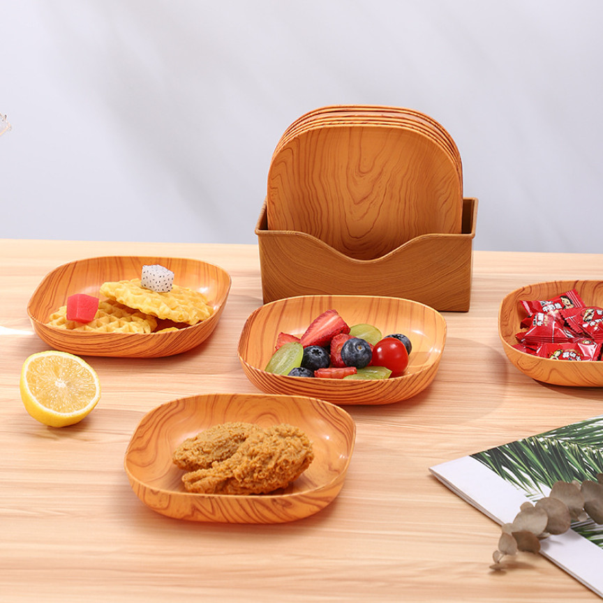 Khay Đựng Thức Ăn Bằng Nhựa Giả Gỗ Sáng Tạo Sang Trọng Kích Thước 14cm