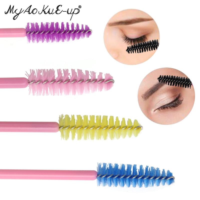 Màu hồng Trang Điểm Bàn Chải Lông Mi 200 cái Dùng Một Lần Mascara Wands Nylon Nhựa Bàn Chải Lông Mi Lông Mày Comb Brushes Make Up bàn chải