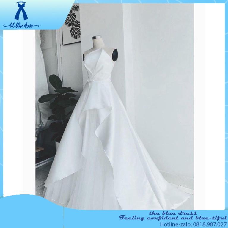 QUẢNG CHÂU Đầm maxi dự tiệc mặc cưới xếp ngực THE BLUE DRESS  - size M/L (kèm ảnh/video thật)MS135Y bigs