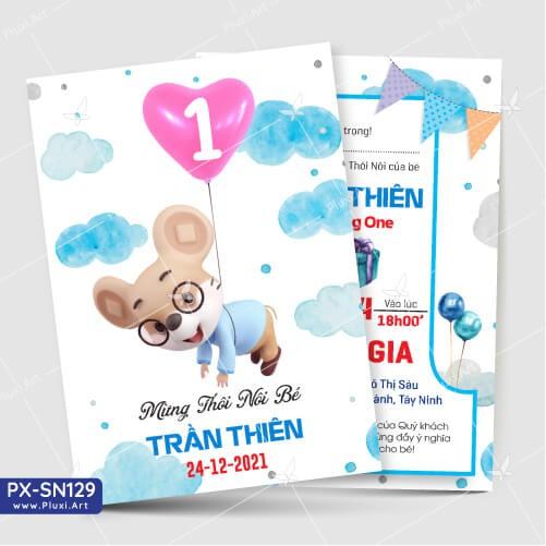 Thiệp thôi nôi – sinh nhật Pluxi bé Trai tuổi Sửu