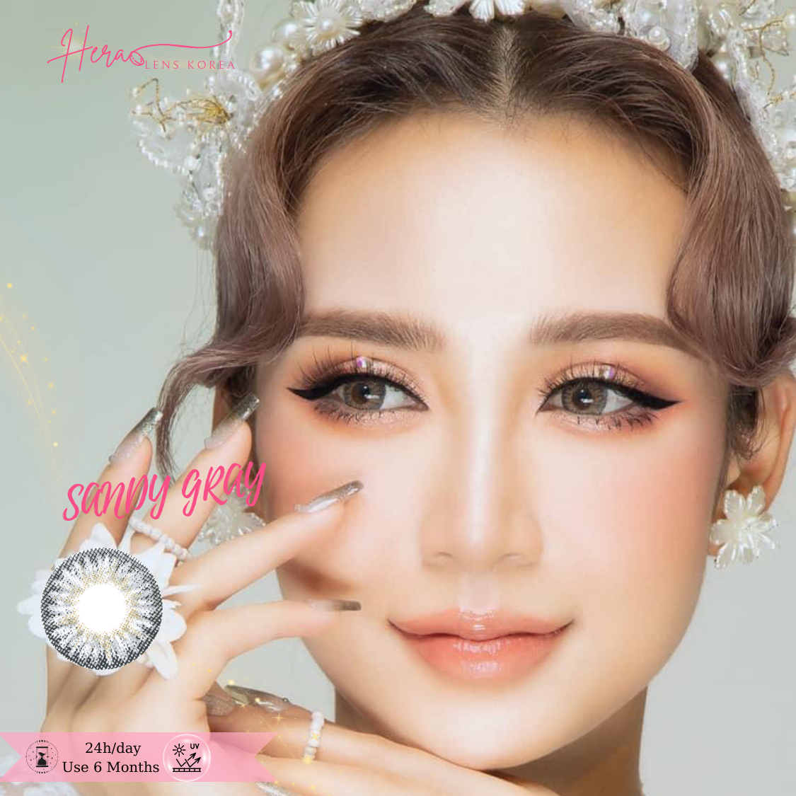 Kính Áp Tròng Hera Xám Trà Sữa Nổi Bật 0 - 8 Độ SANDY GRAY Nhập Khẩu Hàn Quốc Lens Cận 6 Tháng