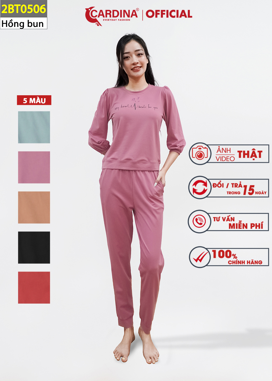 Đồ Bộ Nữ Quần Dài Tay Lỡ Bo Chun Chất Cotton Cao Cấp Kiểu Dáng Năng Động Tôn Vóc Dáng 2BT05