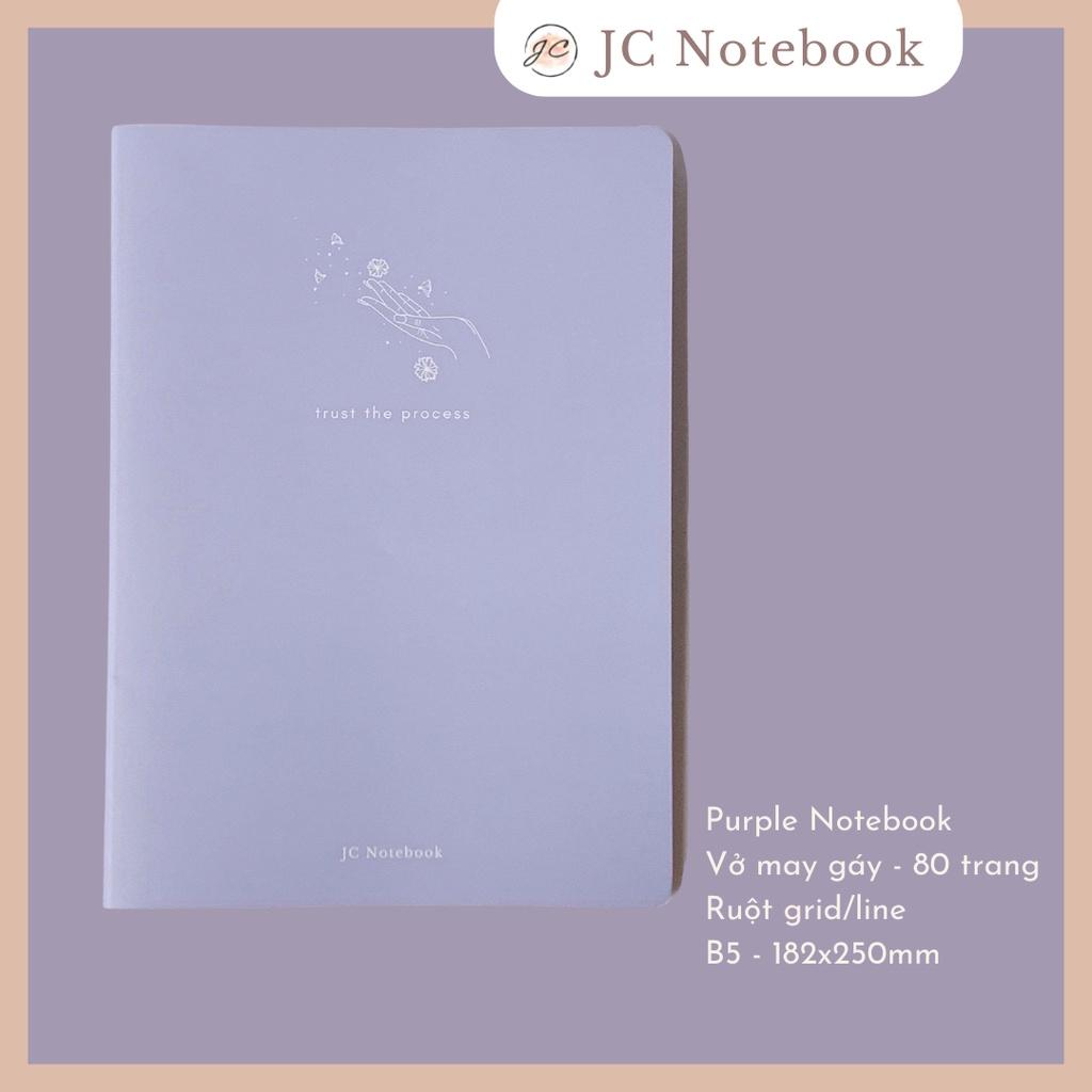 Vở caro ô vuông, vở kẻ ngang size B5, Pastel Notebook, Tập viết bài ruột dot grid, line kẻ dòng, sổ may gáy chỉ bìa tím