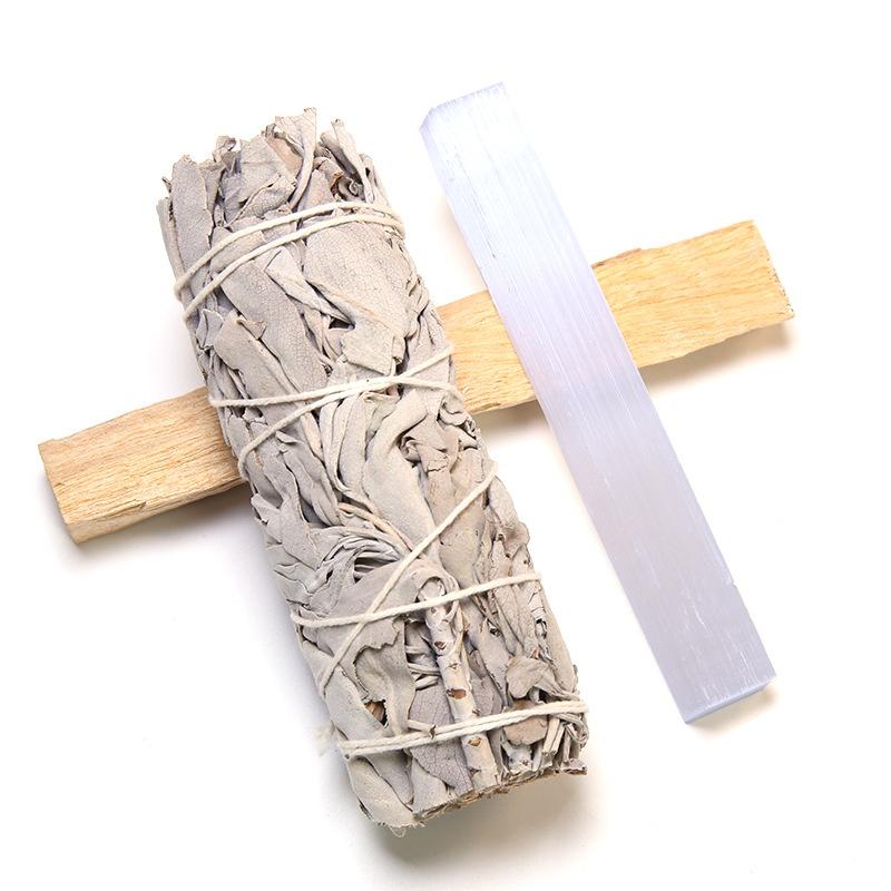 Combo xô thơm trắng/Palo santo và đá selenite Thanh tẩy tarot, nhà cửa