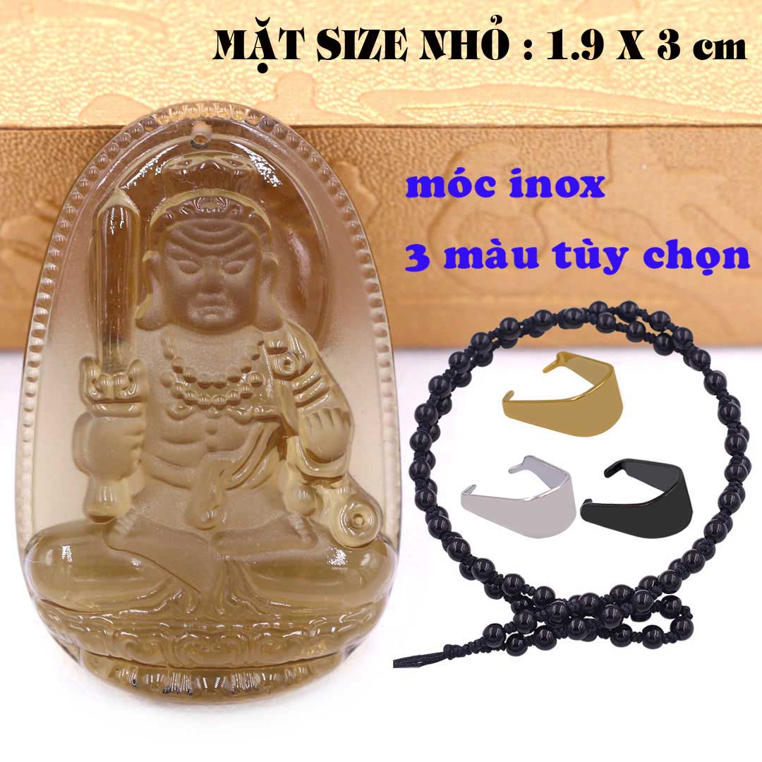 Mặt Phật Bất động minh vương đá obsidian  1.9cm x 3cm  kèm vòng cổ hạt chuỗi đá đen + móc inox vàng, Phật bản mệnh, mặt dây chuyền