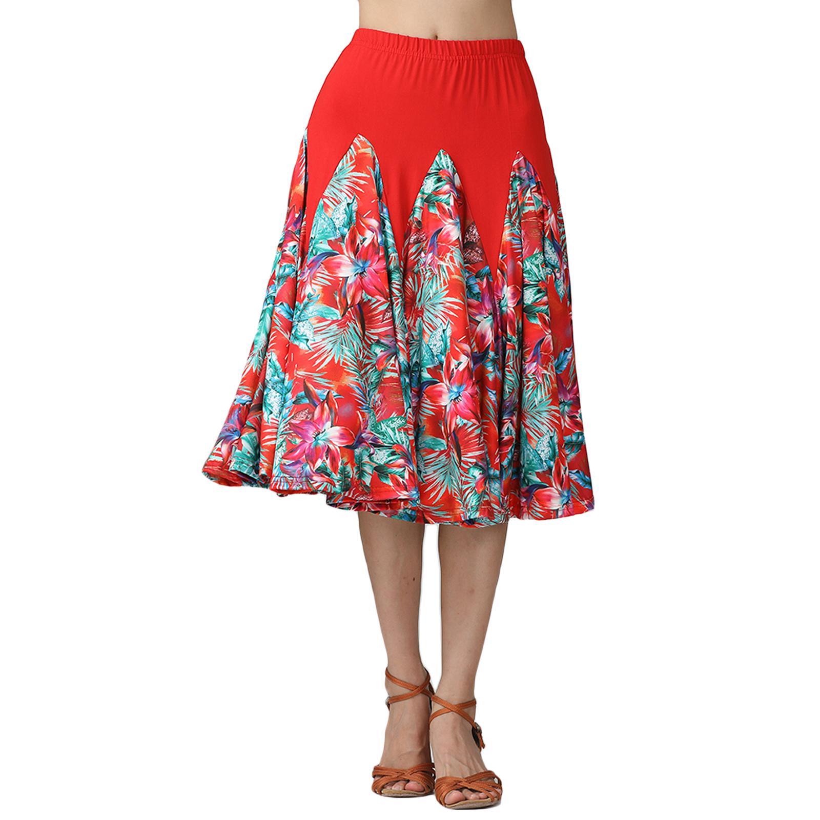 Women Latin Ballroom Dance Skirt Waltz Flamenco Skirts Red