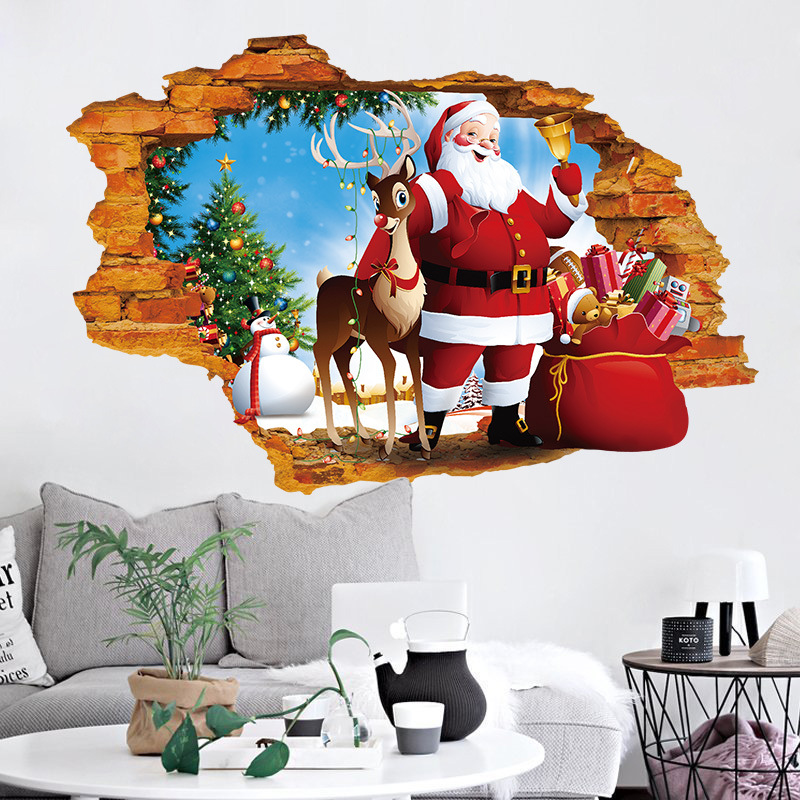 Decal trang trí giáng sinh Ông Già noel Cây Thông Người tuyết Vòng Hoa