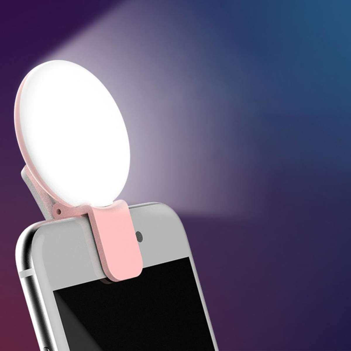 [ MÀU HỒNG ] Đèn LED Kẹp Điện Thoại Chụp Hình Selfie có Pin Sạc USB Trợ Sáng Di Động