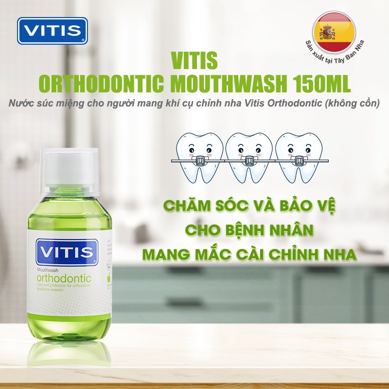 Nước súc miệng cho người chỉnh nha, niềng răng, mang khí cụ chỉnh nha Vitis Orthodontic 150ml