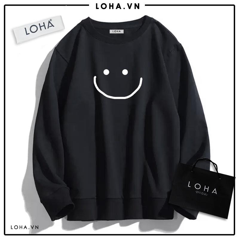 Áo Sweater in Hình Mặt Cười Oversize Basic áo chất nỉ Nhật cao cấp dài tay Unisex LOHA