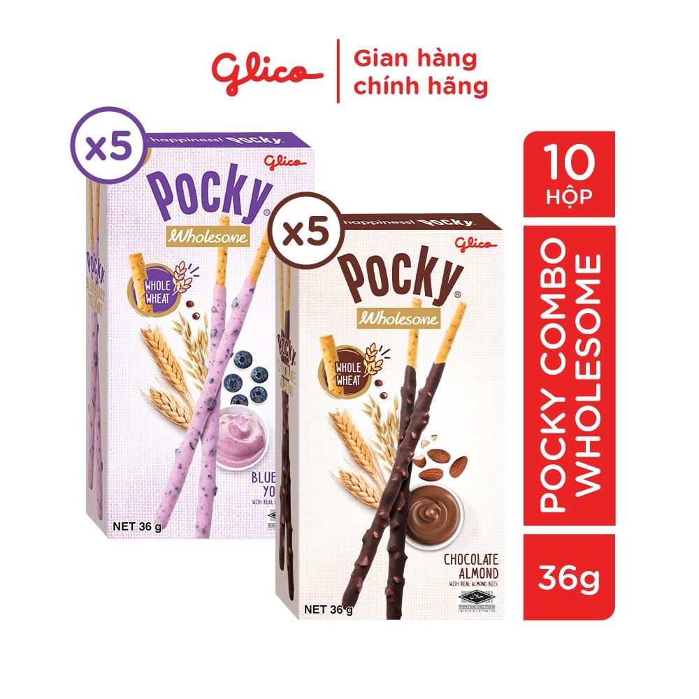 Combo 10 Bánh Que Pocky Ngon Khỏe Đẹp Mix Vị ( 5 Hộp Sô cô la Hạnh Nhân và 5 Hộp Việt Quốc)