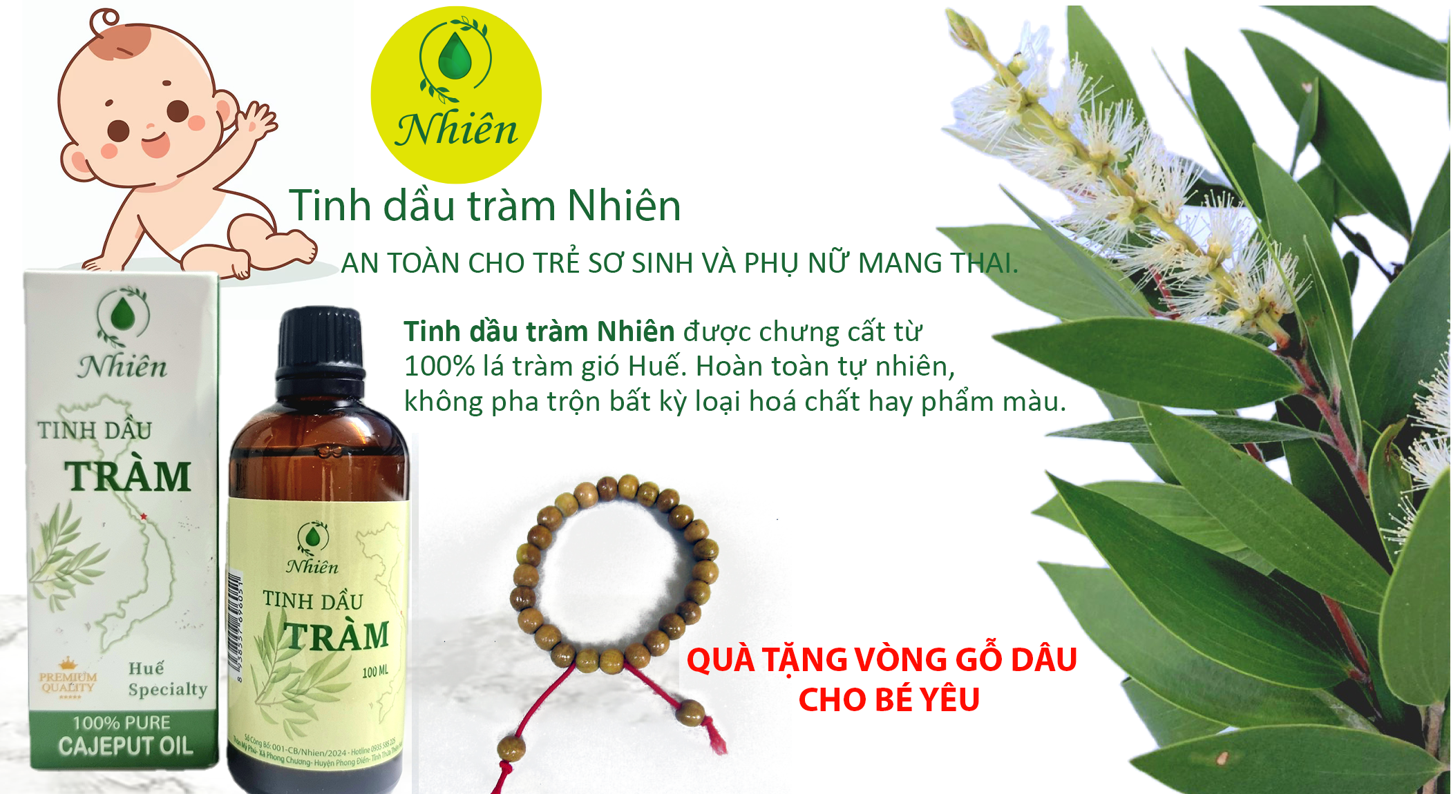 Tinh dầu tràm Nhiên- Tinh dầu tràm Huế chai 100ml Dùng cho bé sơ sinh