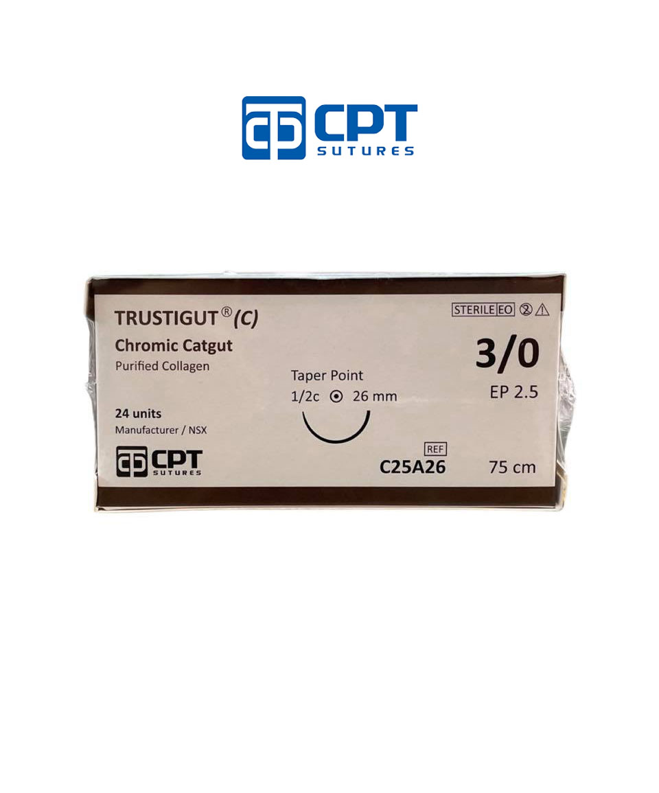 Chỉ phẫu thuật tự tiêu tan chậm CPT Trustigut (C) Chromic Catgut số 3/0 - C25A26