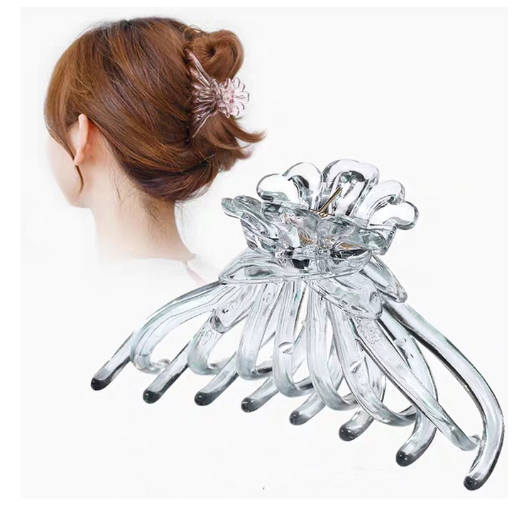 Kẹp càng cua size to 8 răng trong suốt kiểu Hàn Quốc KAH147 - Cam