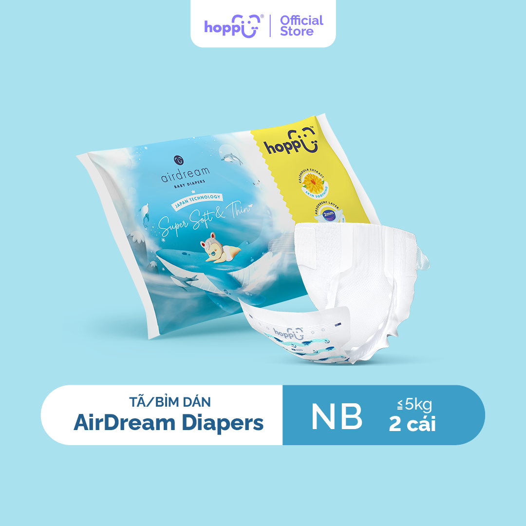 Gói dùng thử Tã / bỉm dán Hoppi AirDream Diaper NB / S / M / L số lượng 2 miếng