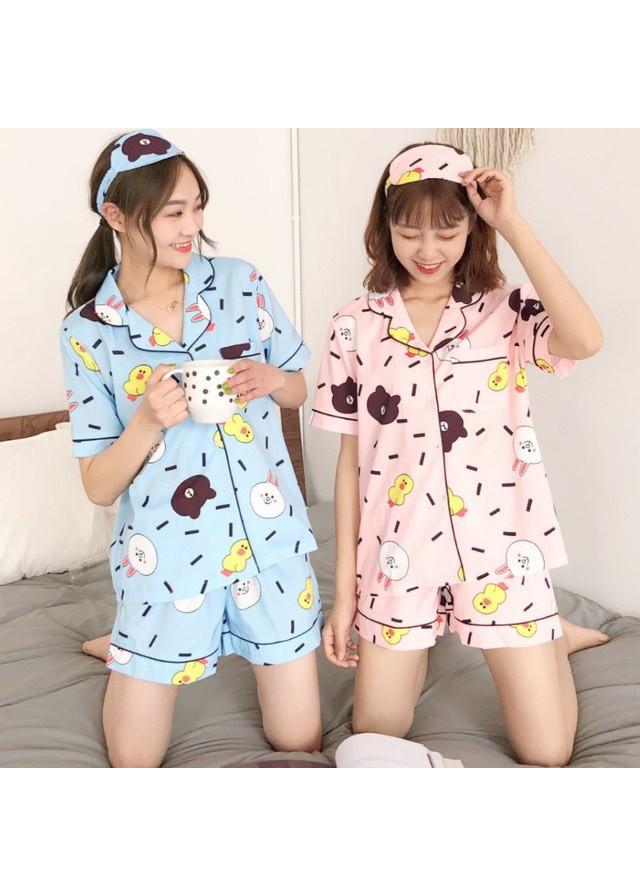 Bộ ngủ nữ Pijama dáng ngắn quần rời  chất thô mềm thoáng mát họa tiết P02 họa tiết nhiều màu